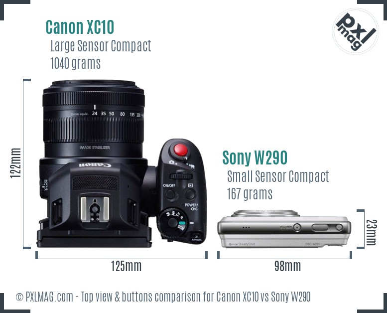 Canon XC10 vs Sony W290 top view buttons comparison