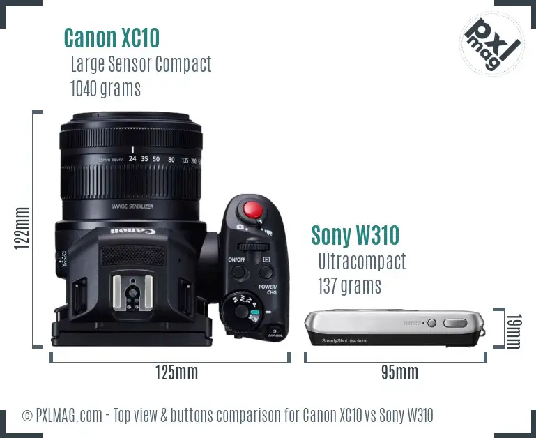 Canon XC10 vs Sony W310 top view buttons comparison Canon XC10 vs Sony W310 top view buttons comparison