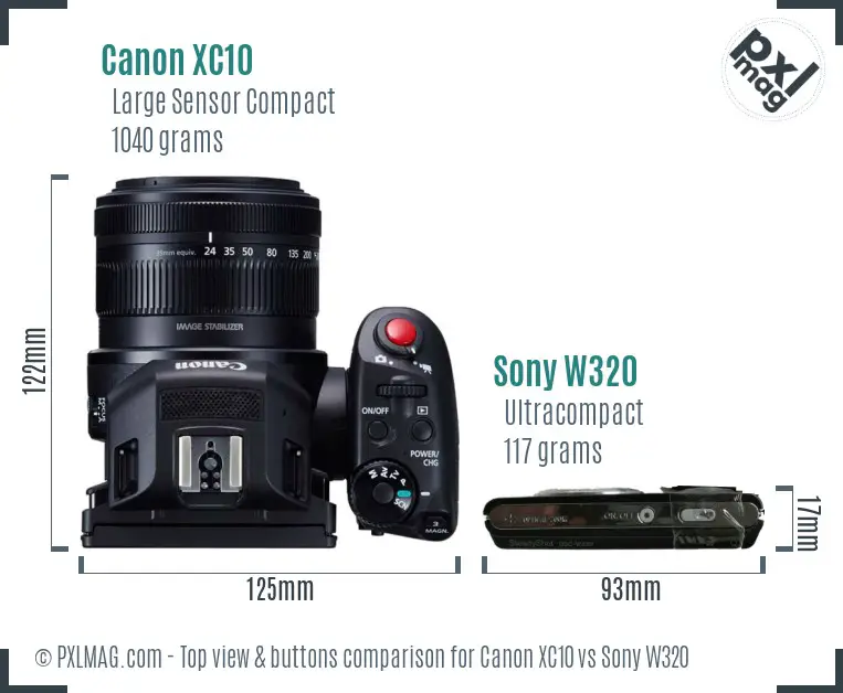 Canon XC10 vs Sony W320 top view buttons comparison Canon XC10 vs Sony W320 top view buttons comparison