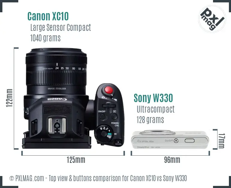 Canon XC10 vs Sony W330 top view buttons comparison