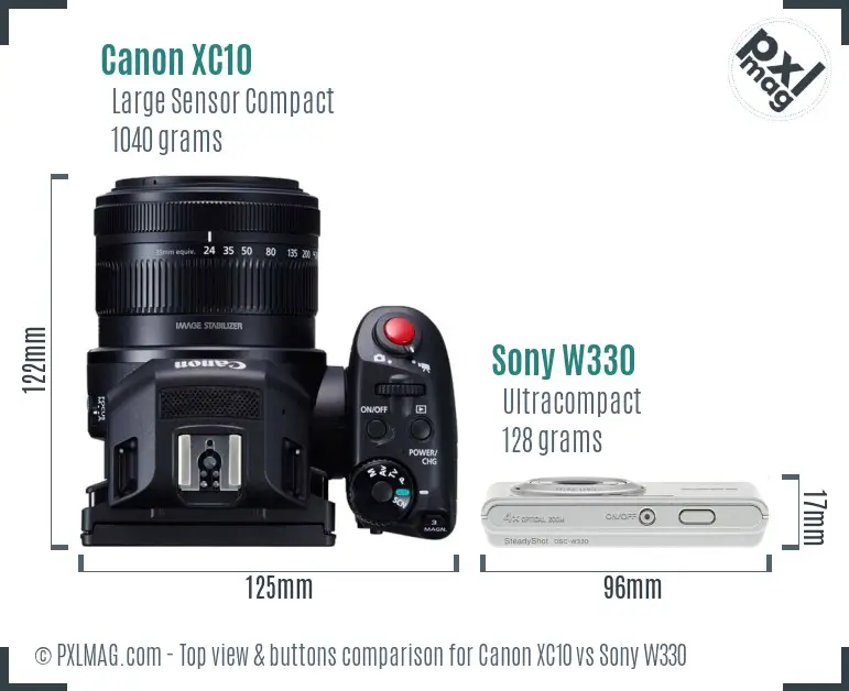 Canon XC10 vs Sony W330 top view buttons comparison Canon XC10 vs Sony W330 top view buttons comparison