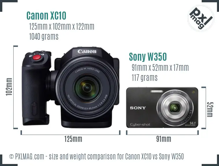 Canon XC10 vs Sony W350 size comparison