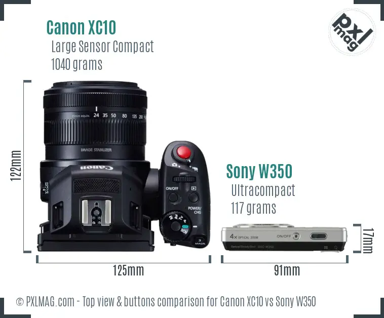 Canon XC10 vs Sony W350 top view buttons comparison