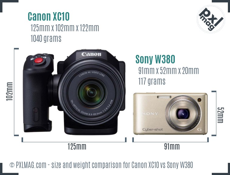 Canon XC10 vs Sony W380 size comparison