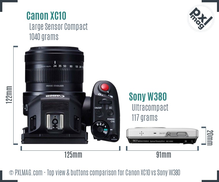 Canon XC10 vs Sony W380 top view buttons comparison