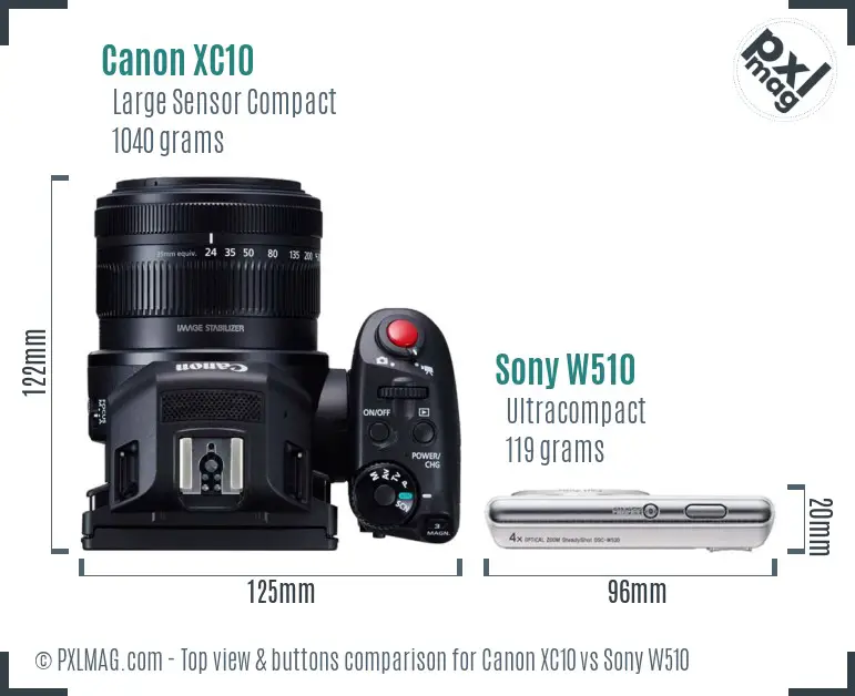 Canon XC10 vs Sony W510 top view buttons comparison