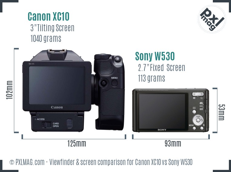 Canon XC10 vs Sony W530 Screen and Viewfinder comparison