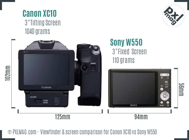 Canon XC10 vs Sony W550 Screen and Viewfinder comparison