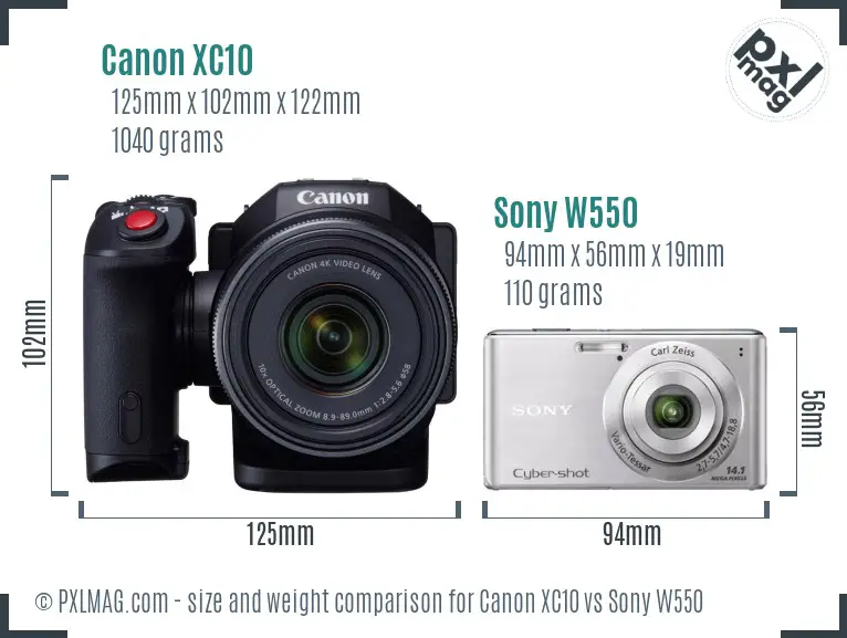 Canon XC10 vs Sony W550 size comparison
