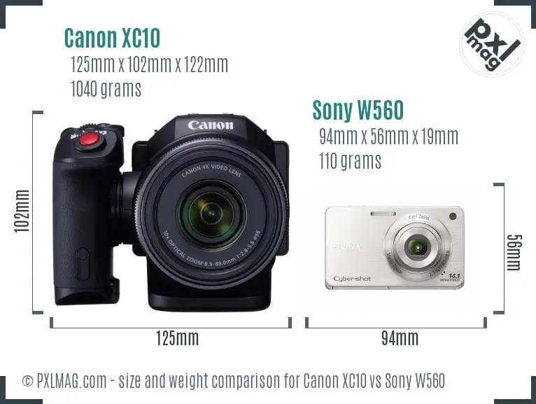 Canon XC10 vs Sony W560 size comparison