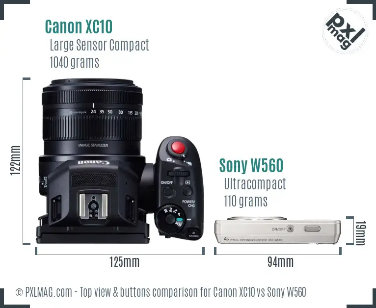 Canon XC10 vs Sony W560 top view buttons comparison