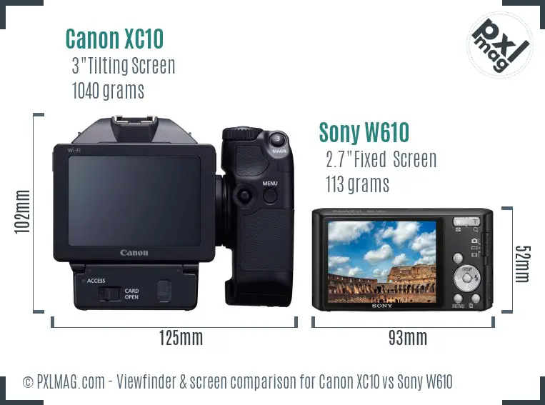 Canon XC10 vs Sony W610 Screen and Viewfinder comparison