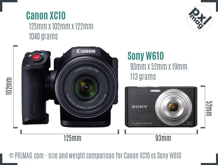 Canon XC10 vs Sony W610 size comparison
