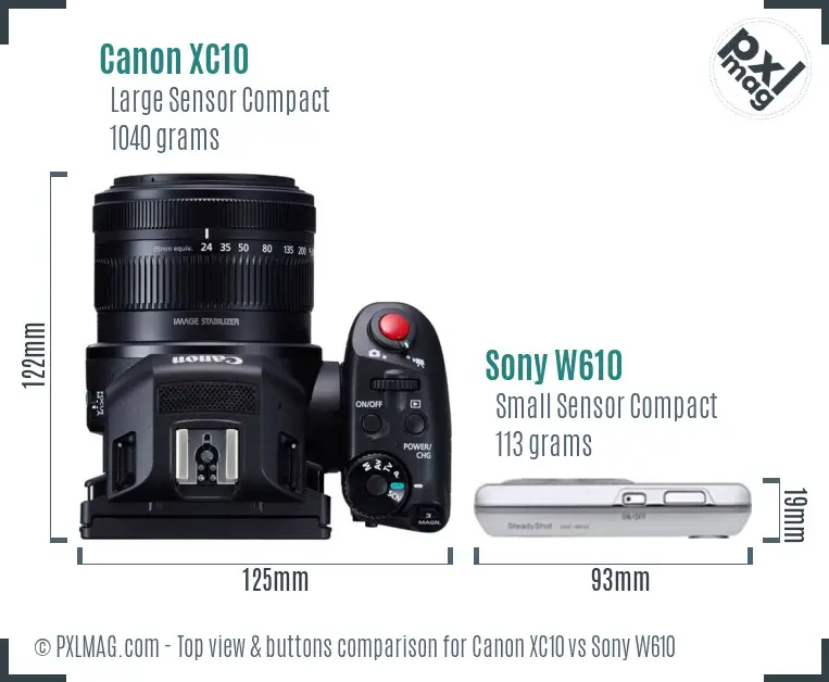 Canon XC10 vs Sony W610 top view buttons comparison