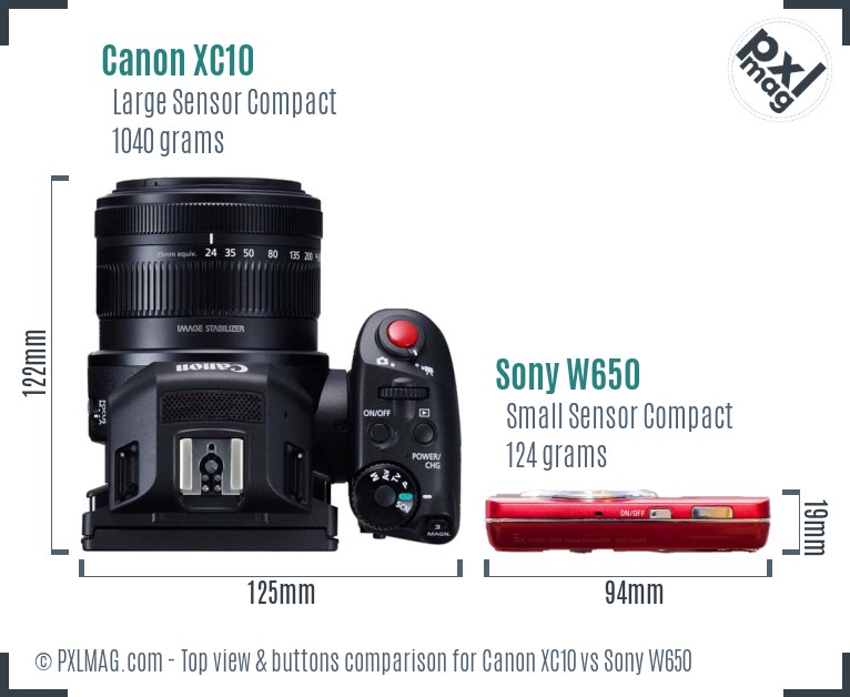 Canon XC10 vs Sony W650 top view buttons comparison