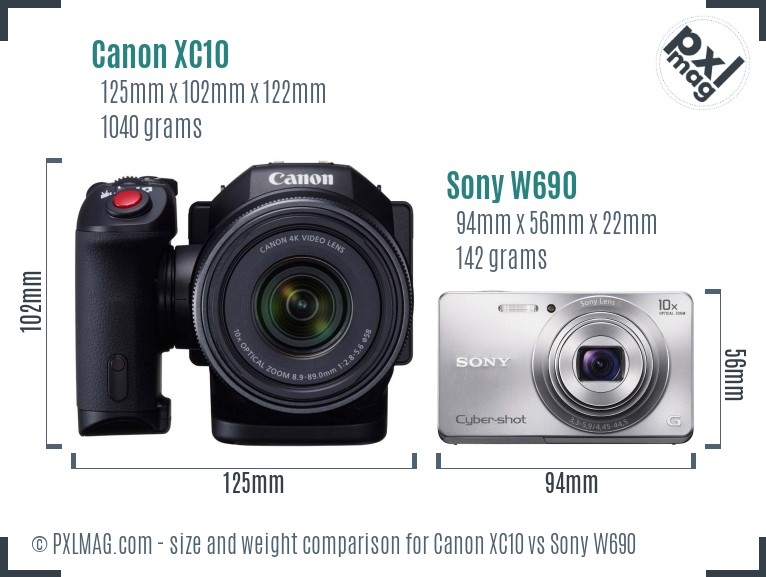 Canon XC10 vs Sony W690 size comparison
