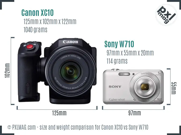 Canon XC10 vs Sony W710 size comparison