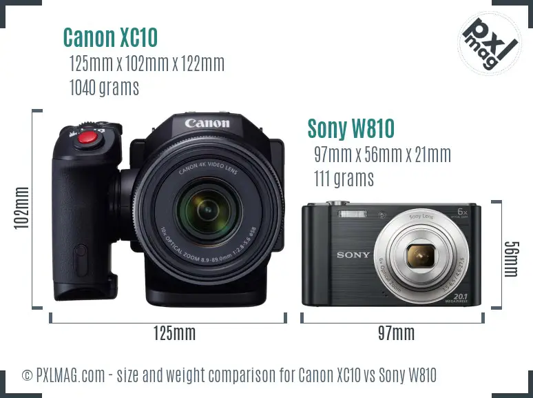Canon XC10 vs Sony W810 size comparison