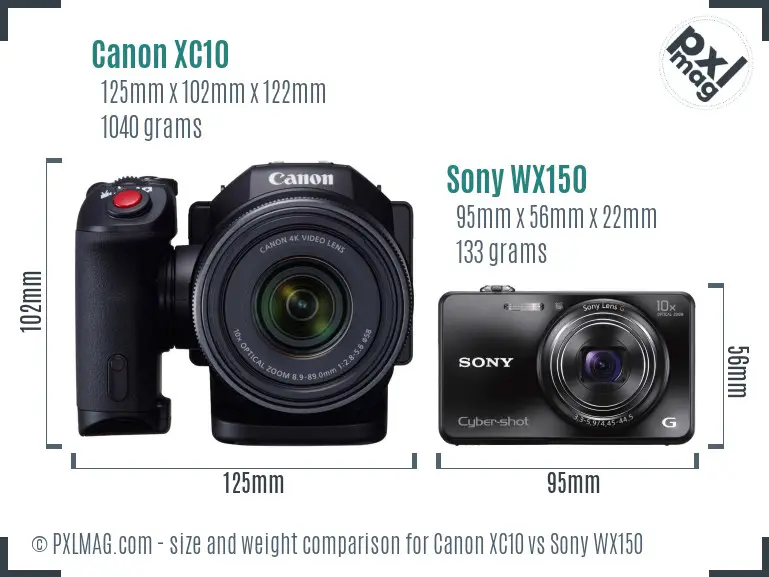 Canon XC10 vs Sony WX150 size comparison Canon XC10 vs Sony WX150 size comparison