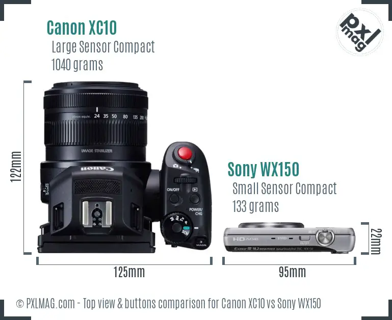 Canon XC10 vs Sony WX150 top view buttons comparison
