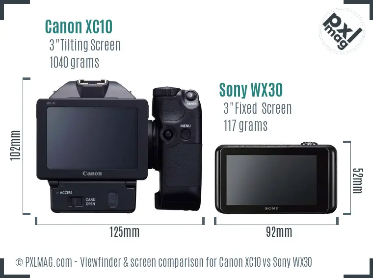Canon XC10 vs Sony WX30 Screen and Viewfinder comparison