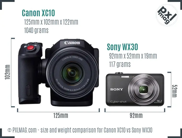 Canon XC10 vs Sony WX30 size comparison