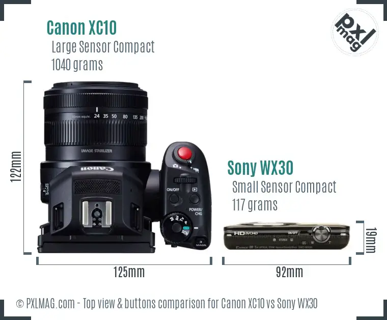 Canon XC10 vs Sony WX30 top view buttons comparison