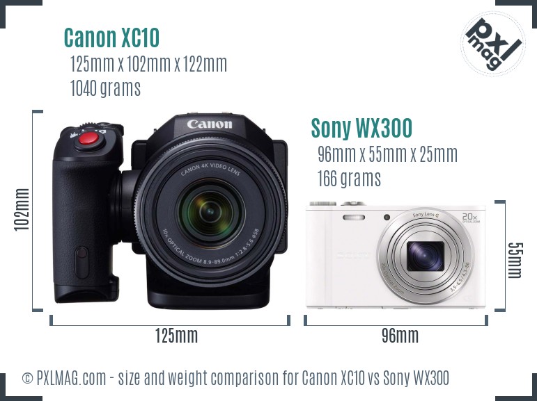 Canon XC10 vs Sony WX300 size comparison