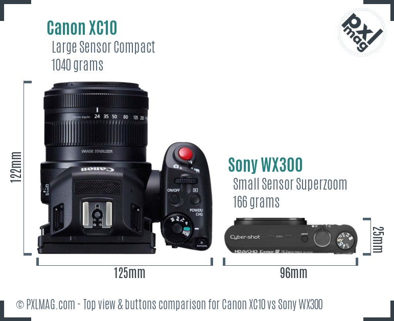 Canon XC10 vs Sony WX300 top view buttons comparison