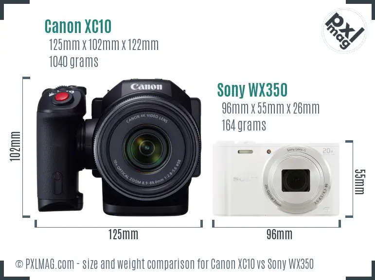 Canon XC10 vs Sony WX350 size comparison