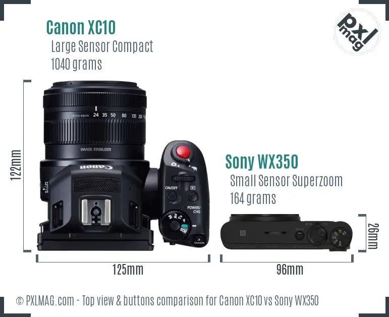 Canon XC10 vs Sony WX350 top view buttons comparison