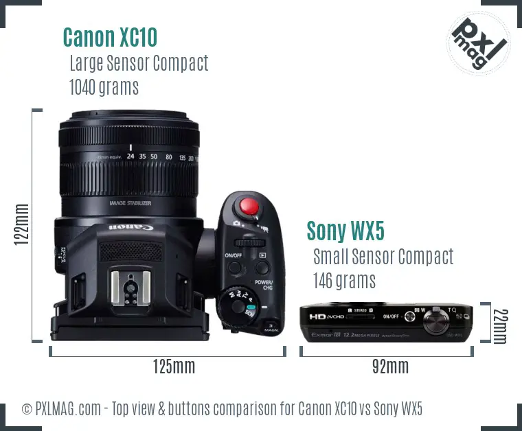 Canon XC10 vs Sony WX5 top view buttons comparison Canon XC10 vs Sony WX5 top view buttons comparison