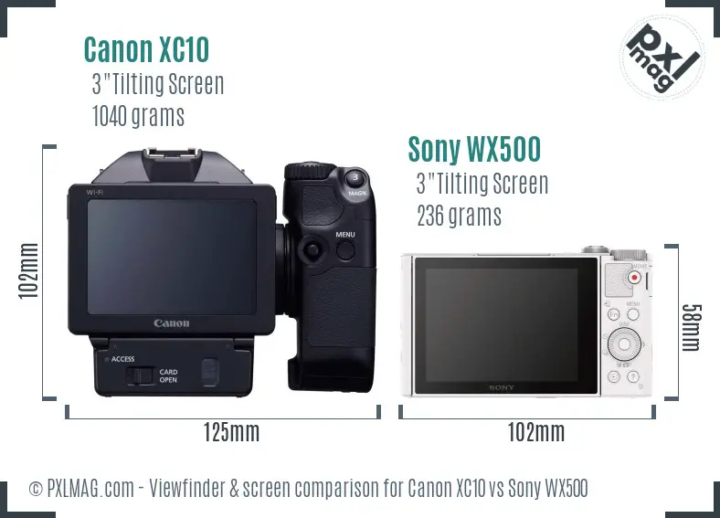 Canon XC10 vs Sony WX500 Screen and Viewfinder comparison