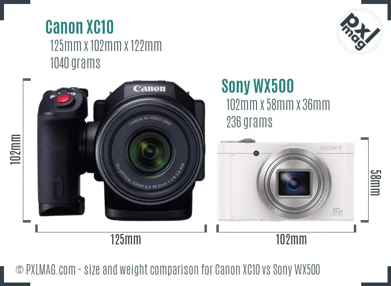 Canon XC10 vs Sony WX500 size comparison