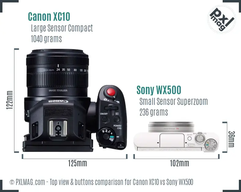 Canon XC10 vs Sony WX500 top view buttons comparison