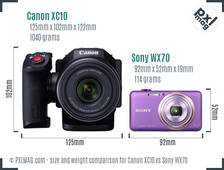 Canon XC10 vs Sony WX70 size comparison