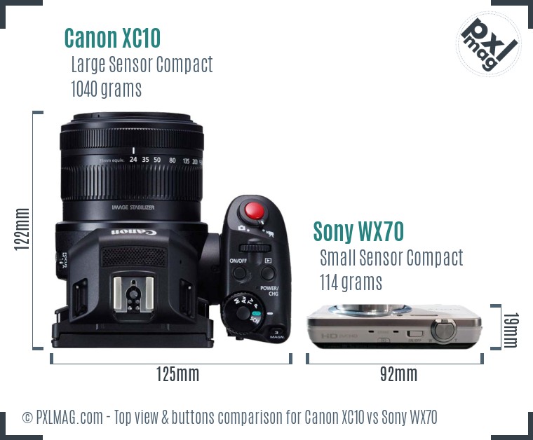 Canon XC10 vs Sony WX70 top view buttons comparison