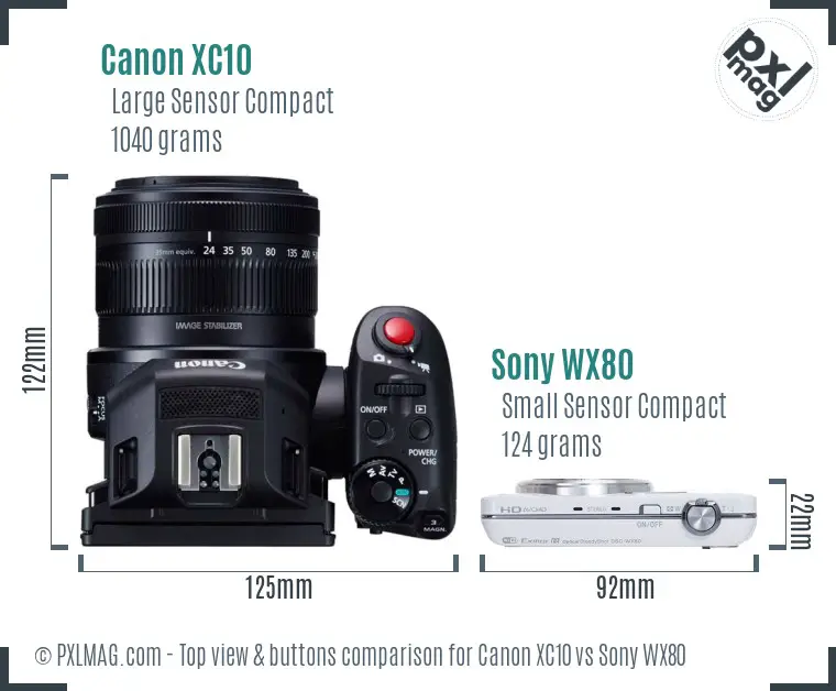 Canon XC10 vs Sony WX80 top view buttons comparison