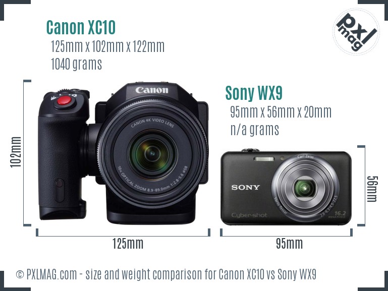 Canon XC10 vs Sony WX9 size comparison Canon XC10 vs Sony WX9 size comparison