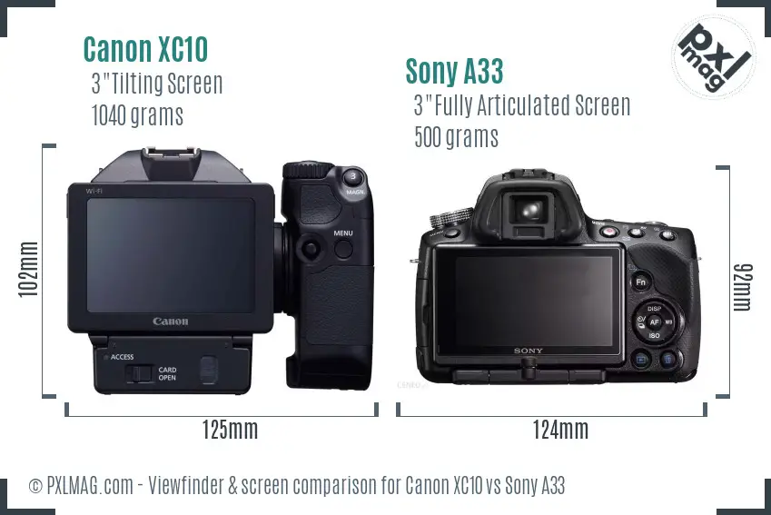 Canon XC10 vs Sony A33 Screen and Viewfinder comparison