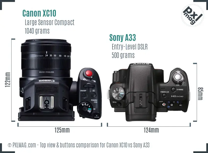 Canon XC10 vs Sony A33 top view buttons comparison