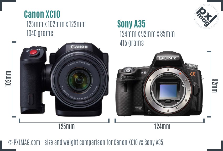 Canon XC10 vs Sony A35 size comparison