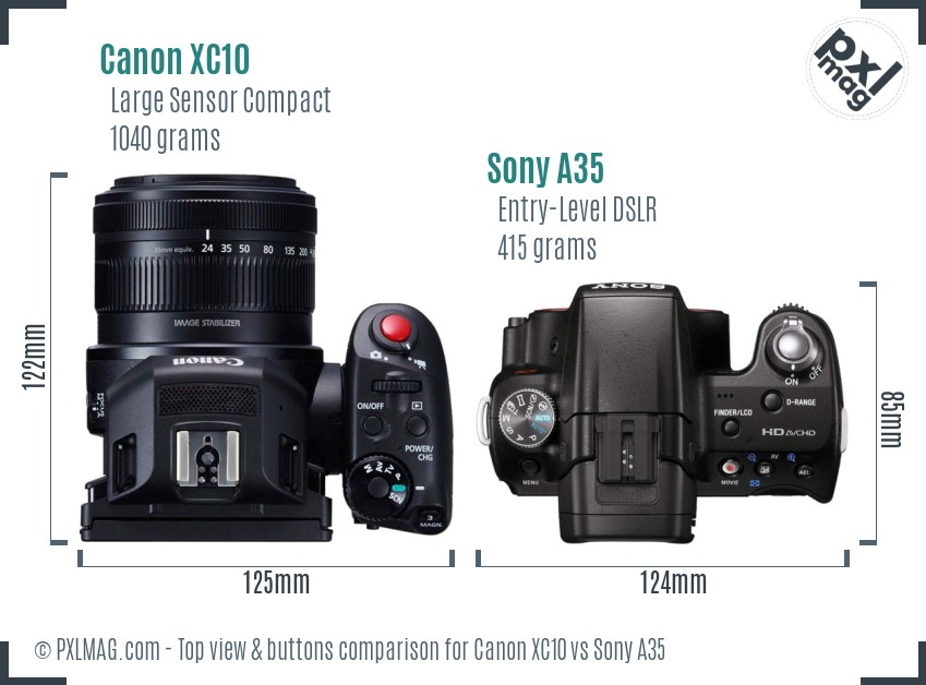 Canon XC10 vs Sony A35 top view buttons comparison