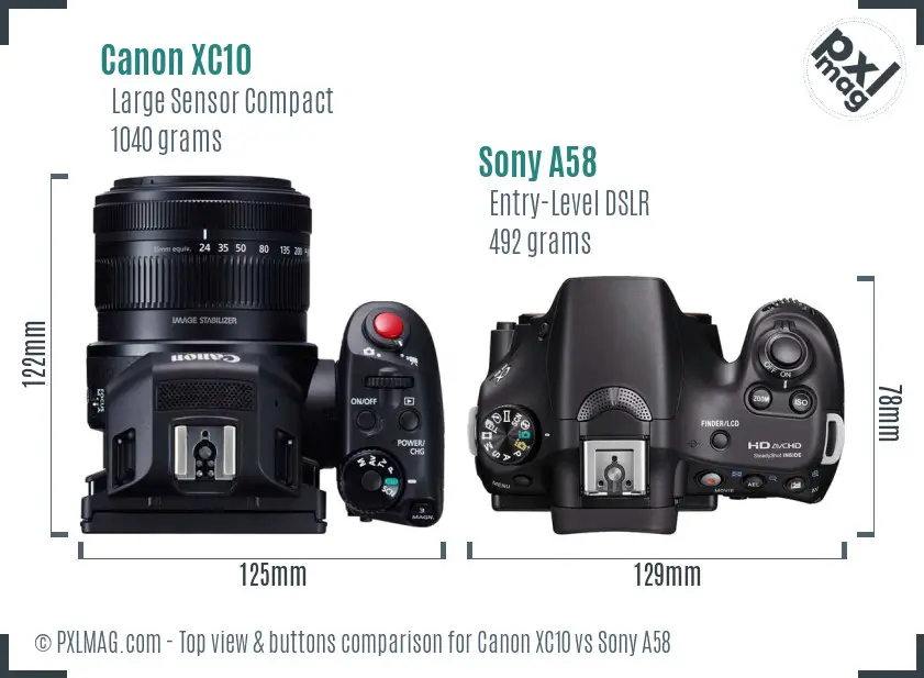 Canon XC10 vs Sony A58 top view buttons comparison