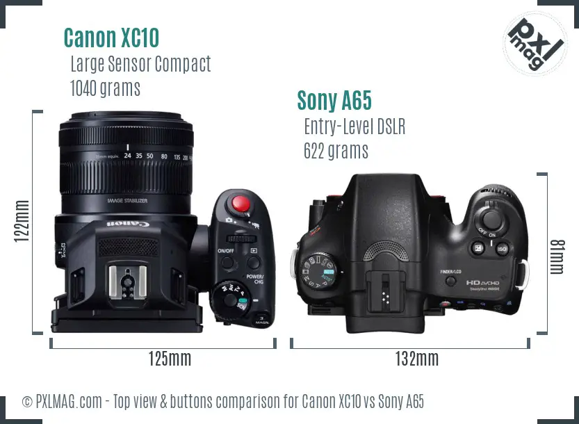 Canon XC10 vs Sony A65 top view buttons comparison Canon XC10 vs Sony A65 top view buttons comparison