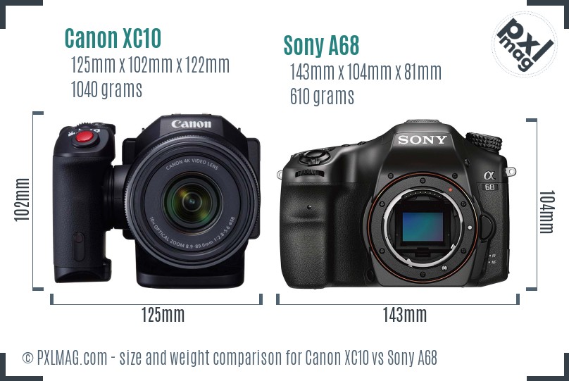 Canon XC10 vs Sony A68 size comparison