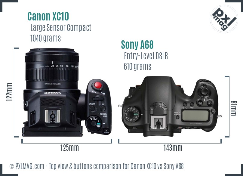 Canon XC10 vs Sony A68 top view buttons comparison