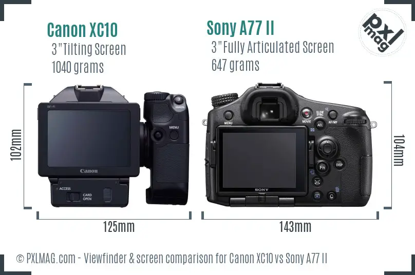 Canon XC10 vs Sony A77 II Screen and Viewfinder comparison