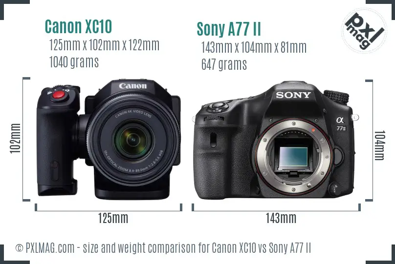 Canon XC10 vs Sony A77 II size comparison