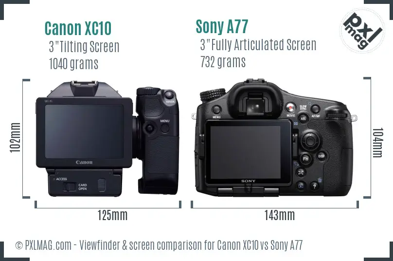 Canon XC10 vs Sony A77 Screen and Viewfinder comparison